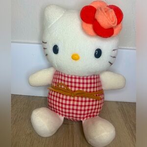 Hello Kitty Sanrio 2002 Red Gingham Plush Outfit ROSE Accessory Stuffed Animal